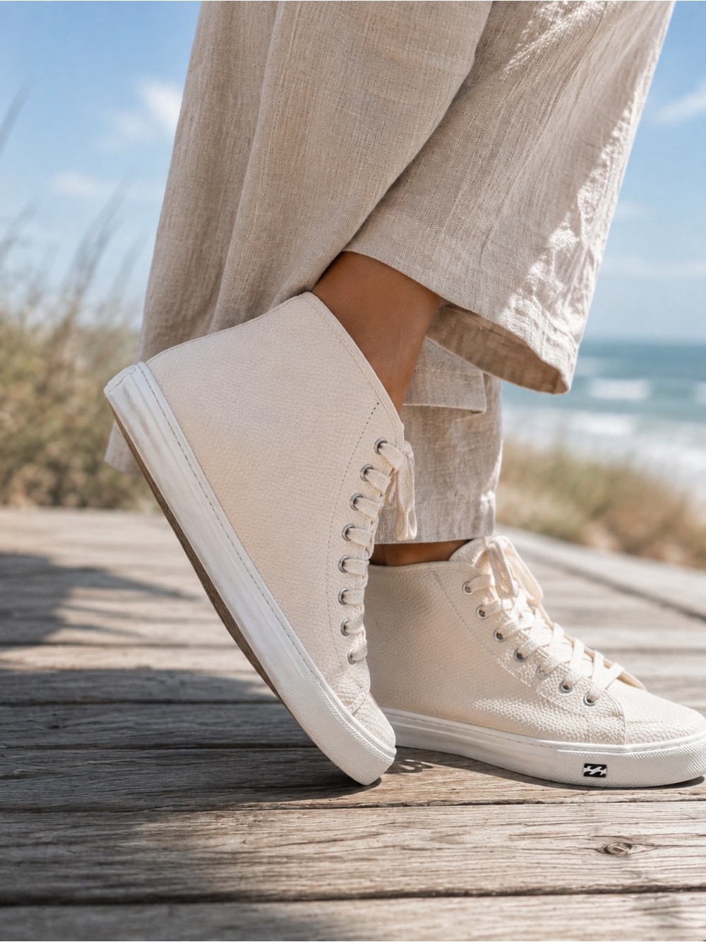 Billabong Cream Textured High-Top Sneakers | Women’s Casual Lace-Up Shoes 👟
